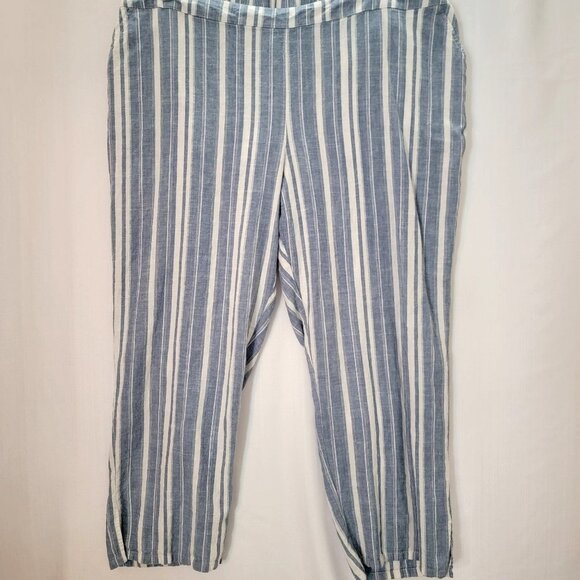 Catherines Womens Casual Pants Elastic Waist Plus Size 3X Blue White Linen Blend - Picture 1 of 12